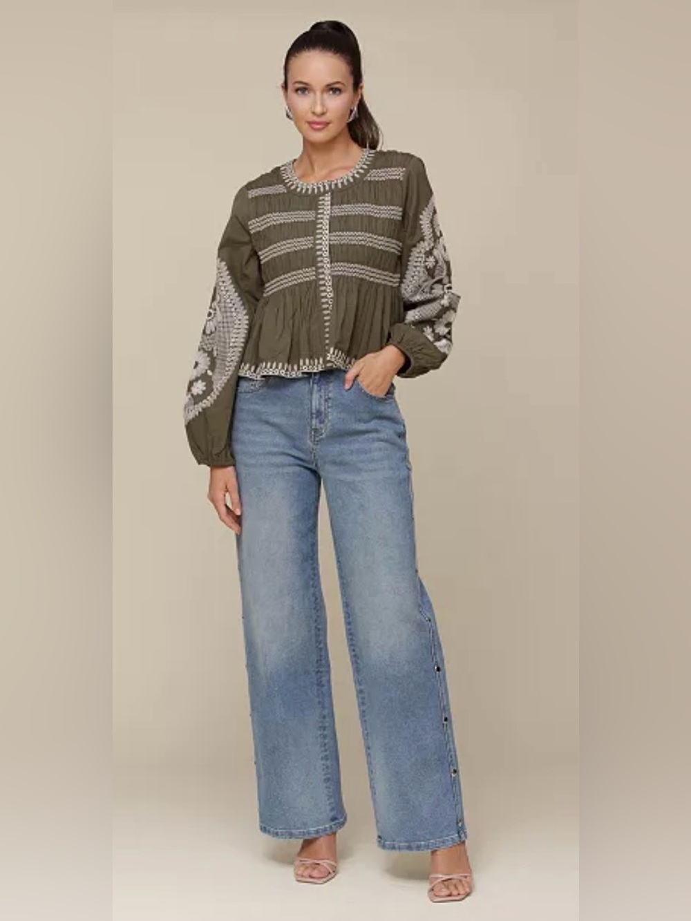 Anthropologie x Avec Les Filles Embroidered Cotton
Peplum Jacket